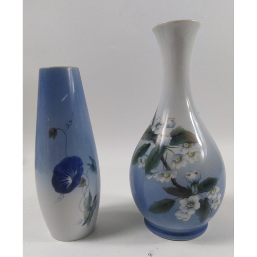 113 - ROYAL COPENHAGEN hand painted porcelain two small posy vases, tallest being 22cm, the smaller vase h... 