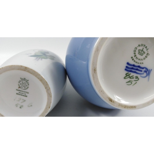113 - ROYAL COPENHAGEN hand painted porcelain two small posy vases, tallest being 22cm, the smaller vase h... 