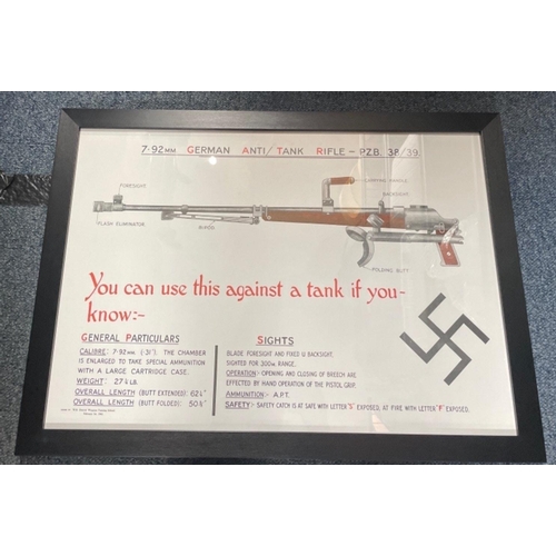 41A - Four framed WWll weapon instruction posters frame size 66cm x 49cm to include Machine Carbine MP 38 ... 