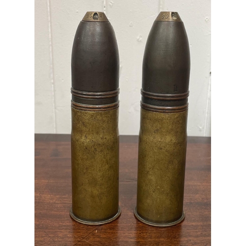 49 - Complete Matching pair of rare INERT WW1 - 1/18 dated French 37mm pom-pom shells with shell cases,... 