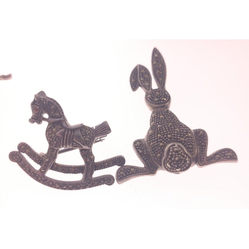 5 - VINTAGE Three nice 925 stamped silver BLING brooches to include a pair of reindeer, a bunny rabbit a... 