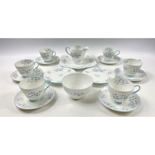 75 - A vintage SHELLEY 'Blue Rock' tea set to include 6 each of cups, saucers, side plates, plus milk jug... 