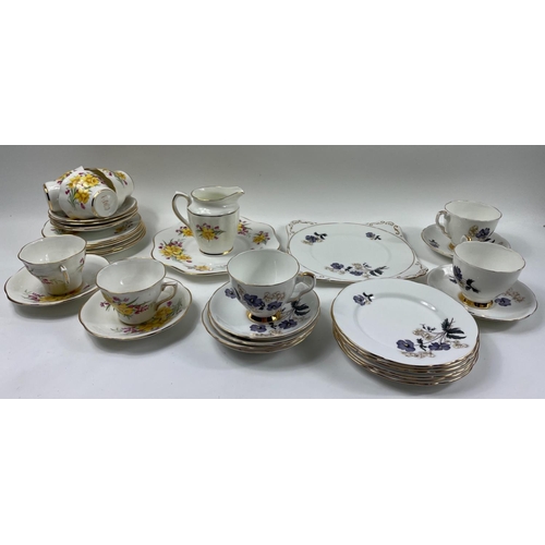 78 - Two part TEASETS to include CLARE CHINA cheerful daffodil pattern 6 each of saucers and side plates,... 