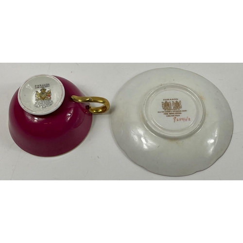 86 - A vintage pair of small PARAGON harlequin cups and saucers by appointment to HM the Queen and HM Que... 