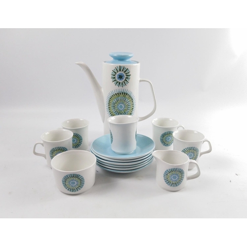 88 - A vintage 1960's J&G MEAKIN coffee set in the AZTEC pattern to include 5 cups, 6 saucers (15cm), 1 c... 