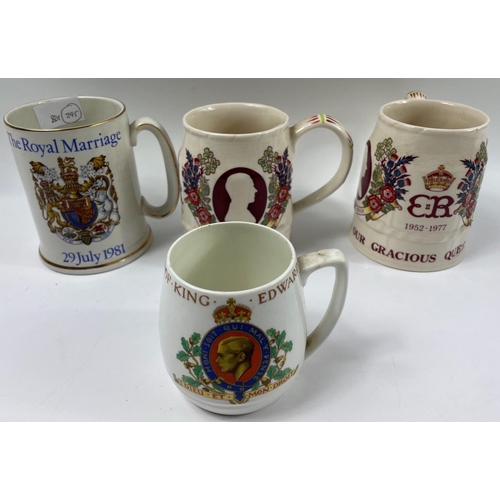 98 - WOOD and SONS The Royal Marriage ceramic tankard, A PALADIN China A KING EDWARD Vlll mug, Two china ... 