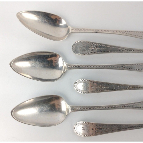 104 - Six London silver hallmarked 1794 TEASPOONS by silversmiths PETER & ANN BATEMAN length 13cm, gross w... 