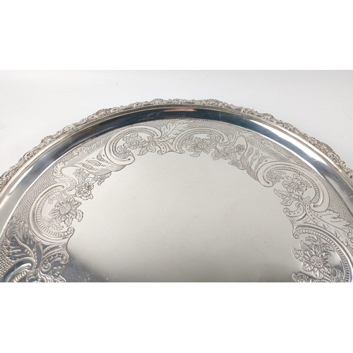 110 - Large silver EDINBURGH hallmarked 1818 TRAY with floral decoration and scalloped edging, by silversm... 