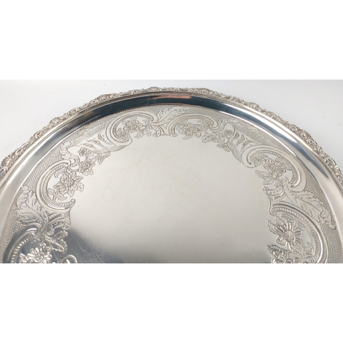 110 - Large silver EDINBURGH hallmarked 1818 TRAY with floral decoration and scalloped edging, by silversm... 