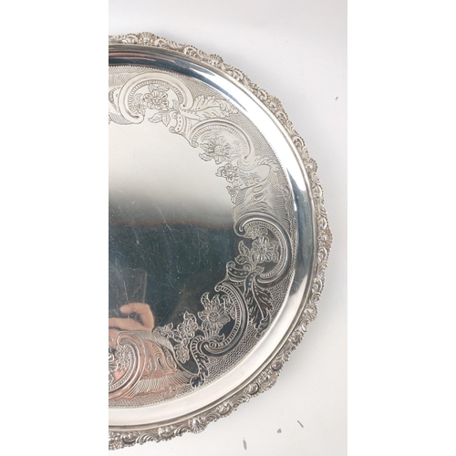 110 - Large silver EDINBURGH hallmarked 1818 TRAY with floral decoration and scalloped edging, by silversm... 