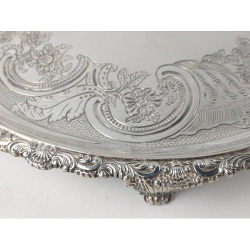 110 - Large silver EDINBURGH hallmarked 1818 TRAY with floral decoration and scalloped edging, by silversm... 