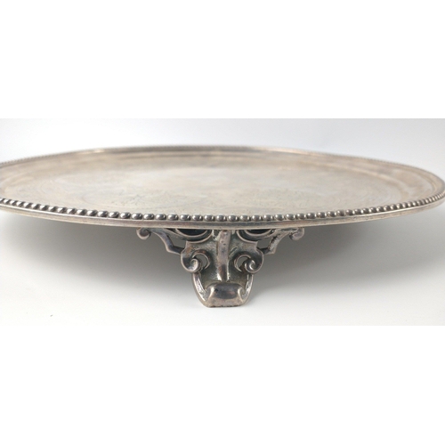 112 - Large silver London hallmarked 1873 TRAY with floral decoration and beaded edging, by silversmiths R... 