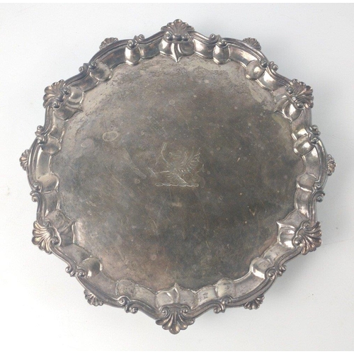 118 - A London silver hallmarked 1826 CARD/LETTER TRAY with crest in centre and decorative edge by silvers... 