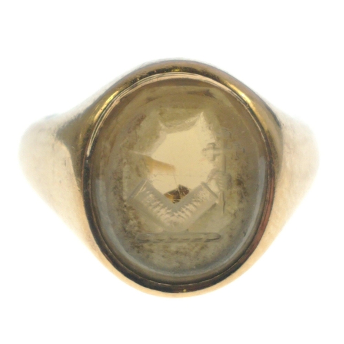 12 - QUITE UNUSUAL! 375 stamped intaglio set PINKY-RING? ring size K/L weight 7.50g approx#11