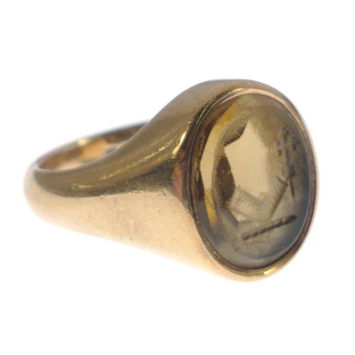 12 - QUITE UNUSUAL! 375 stamped intaglio set PINKY-RING? ring size K/L weight 7.50g approx#11