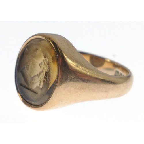 12 - QUITE UNUSUAL! 375 stamped intaglio set PINKY-RING? ring size K/L weight 7.50g approx#11