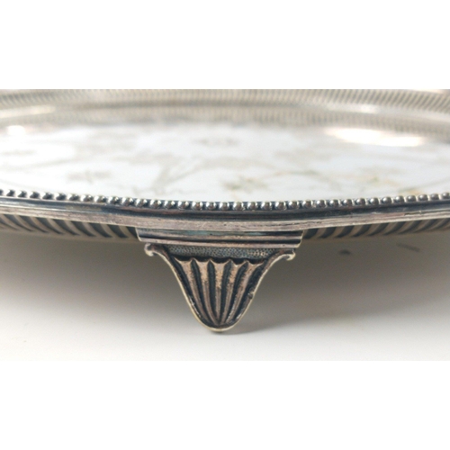 122 - Large silver plated TRAY with a central monogram and decorative edging, 35cm diameter, 950g weight#1... 