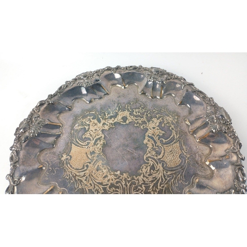 124 - Large silver plated TRAY with a decorated centre and decorative edging, 30cm diameter, 700g weight a... 