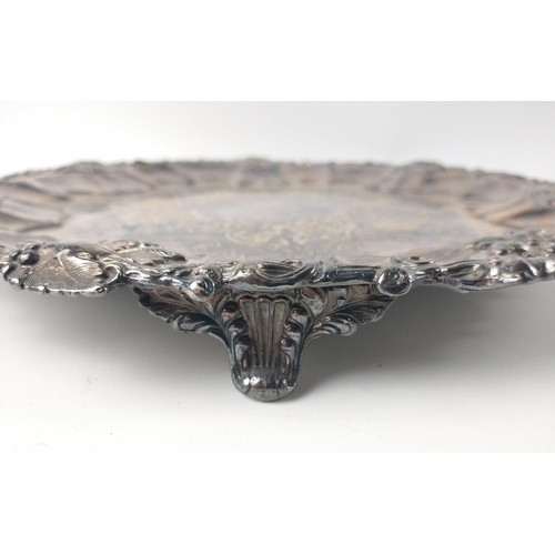 124 - Large silver plated TRAY with a decorated centre and decorative edging, 30cm diameter, 700g weight a... 