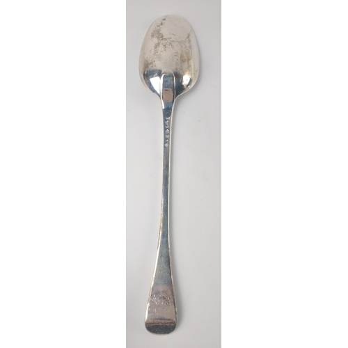 125 - An early London silver hallmarked (Hallmark indistinct) BASTING SPOON, silversmith indistinct,  dime... 