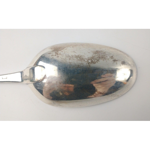 125 - An early London silver hallmarked (Hallmark indistinct) BASTING SPOON, silversmith indistinct,  dime... 