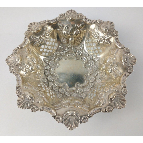 126 - Silver Birmingham hallmarked 1901 repousse and pierced BONBON DISH of exceptional quality!, silversm... 