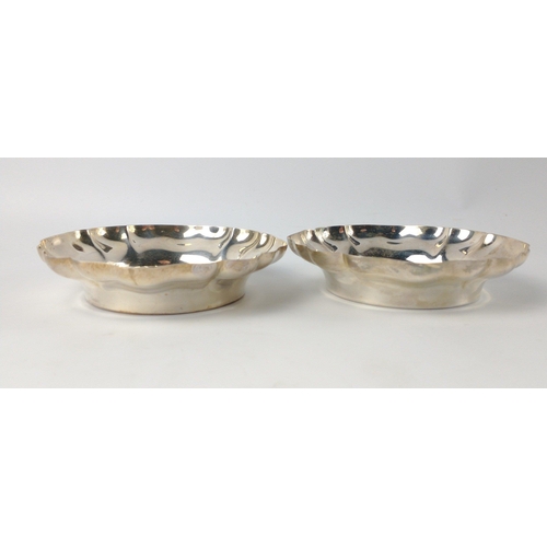 128 - Pair of boxed Birmingham silver hallmarked 1954 BUTTER DISHES with scalloped edging( 11cm diameter) ... 