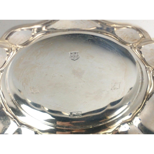 128 - Pair of boxed Birmingham silver hallmarked 1954 BUTTER DISHES with scalloped edging( 11cm diameter) ... 