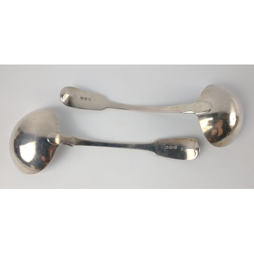 129 - Two London silver hallmarked 1830(?) LADLES, by silversmith IH, length 18.5cm, gross weight 128 g.#1... 