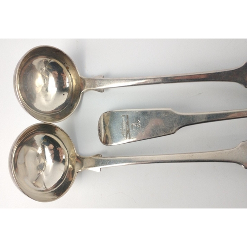 133 - Three GLASGOW silver hallmarked 1837 SAUCE LADLES by silversmith PETER AITKEN length 17cm, gross wei... 