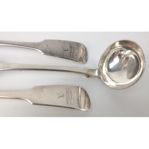 133 - Three GLASGOW silver hallmarked 1837 SAUCE LADLES by silversmith PETER AITKEN length 17cm, gross wei... 