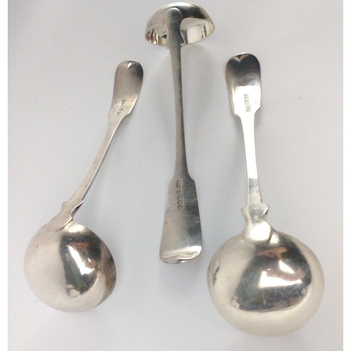 133 - Three GLASGOW silver hallmarked 1837 SAUCE LADLES by silversmith PETER AITKEN length 17cm, gross wei... 