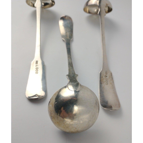 133 - Three GLASGOW silver hallmarked 1837 SAUCE LADLES by silversmith PETER AITKEN length 17cm, gross wei... 