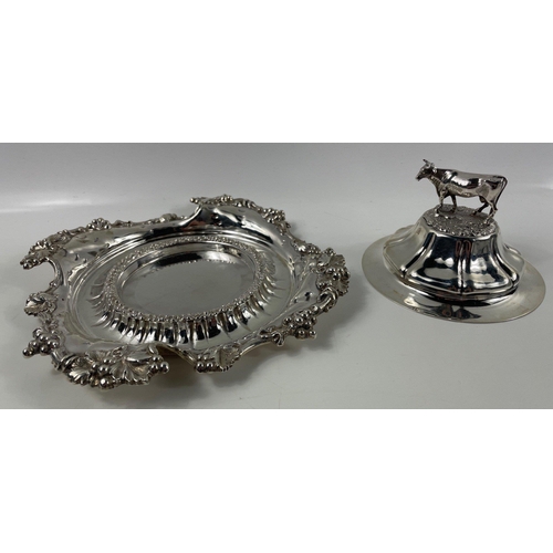 148 - A silver hallmarked Sheffield 1835, butter tray and lid with bovine finial by silversmith HENRY WILK... 