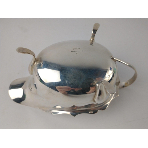 149 - Boxed set of Sheffield sterling silver 1952 SAUCEBOAT (15.5cm x 9.5cm x 8.5cm) and LADLE (length 13c... 