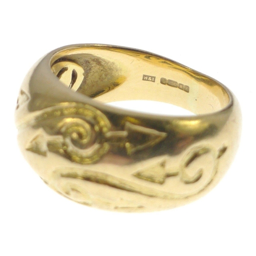 15 - STUNNING! 750 stamped yellow gold RING with scrolled engraving, ring size M, weight 8.50g approx#16... 