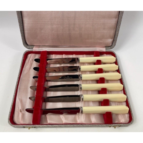 159 - A set of six boxed BUTTER KNIVES with bone handles by JOSEPH ELLIOT & SONS of Sheffield, length 16.5... 