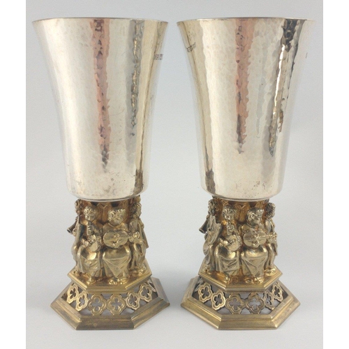 176 - A pair of silver London hallmarked 1981 by HECTOR MILLER wine GOBLETS Nos 377 & 378 of a limited edi... 