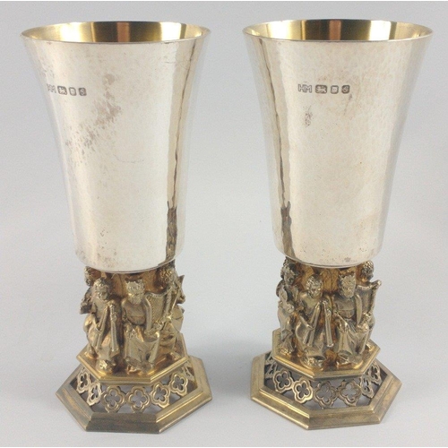 176 - A pair of silver London hallmarked 1981 by HECTOR MILLER wine GOBLETS Nos 377 & 378 of a limited edi... 