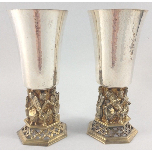 176 - A pair of silver London hallmarked 1981 by HECTOR MILLER wine GOBLETS Nos 377 & 378 of a limited edi... 