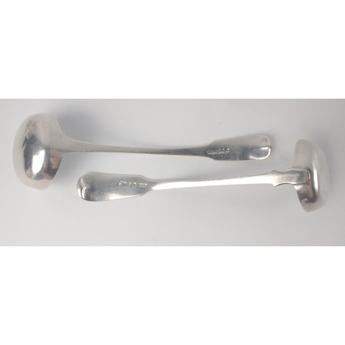 179 - Two EDINBURGH silver hallmarked SAUCE LADLES 1810/1826, one by silver smith JAMES McKAY (16cm length... 