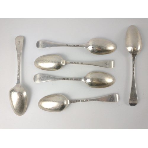 186 - Six EDINBURGH silver hallmarked 1760s SPOONS by by silversmith JOHN CLARK length 20cm, gross weight ... 