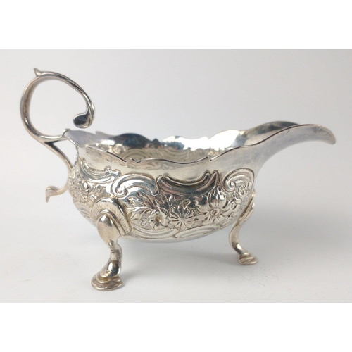 195 - A London silver hallmarked 1751 SAUCEBOAT by silversmith SAMUEL MERITON, 12cm x 7cm x 7cm, gross wei... 