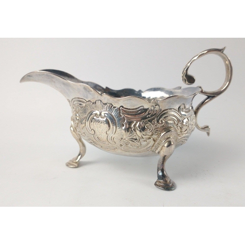 195 - A London silver hallmarked 1751 SAUCEBOAT by silversmith SAMUEL MERITON, 12cm x 7cm x 7cm, gross wei... 