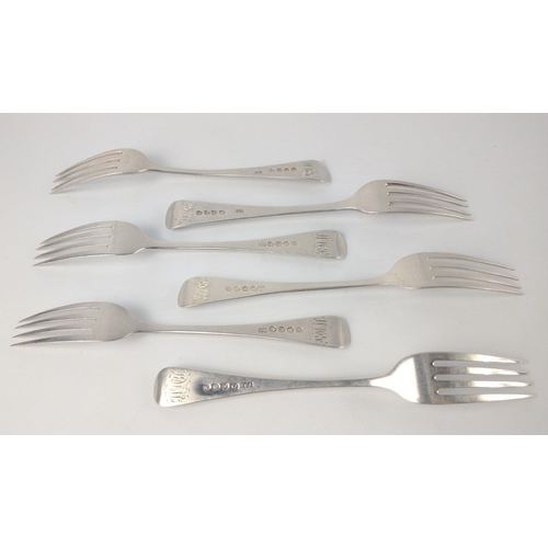 197 - Four London silver hallmarked 1805 FORKS by silversmith THOMAS WILKES-BARKER, length 16.5cm, gross w... 