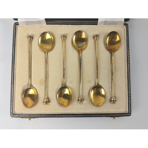 200 - A boxed set of six enamelled and gilded Birmingham silver hallmarked 1953 COFFEE SPOONS in original ... 