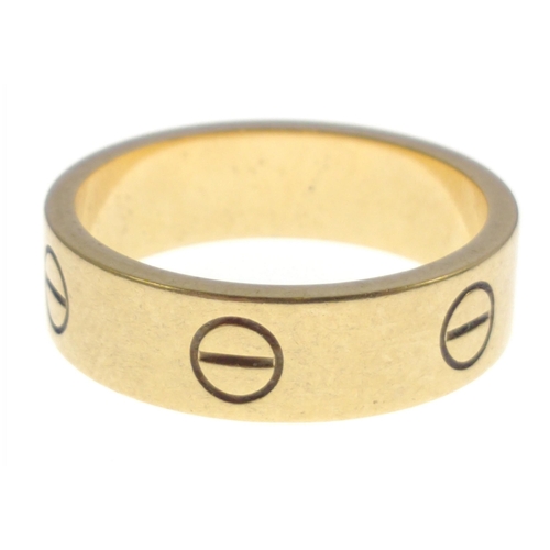 22 - IMPRESSIVE CARTIER 750 stamped yellow gold RING size Q, weight 8.20g - Cartier's LOVE collection is ... 