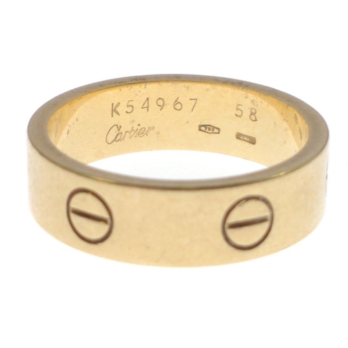 22 - IMPRESSIVE CARTIER 750 stamped yellow gold RING size Q, weight 8.20g - Cartier's LOVE collection is ... 