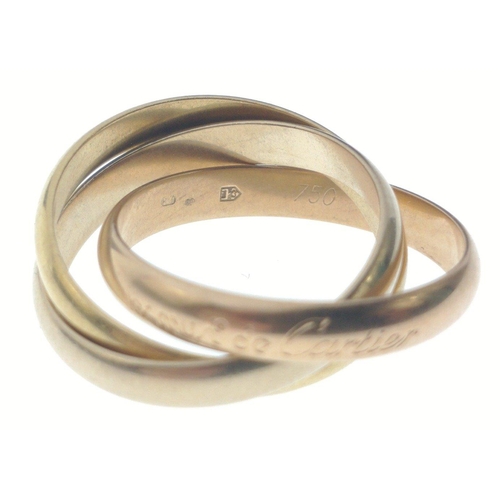 26 - CARTIER!  Les Must De Cartier stamped Trinity 750 stamped yellow white rose gold RING Size N weight ... 