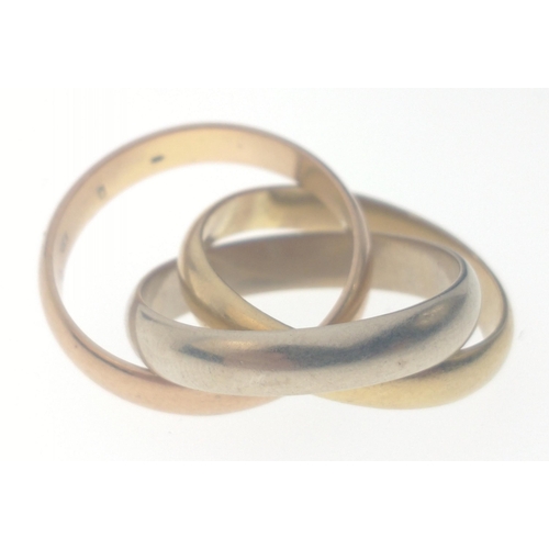 28 - CARTIER!Les Must De Cartier stamped Trinity 750 stamped yellow white rose gold RING Size K/L weight ... 